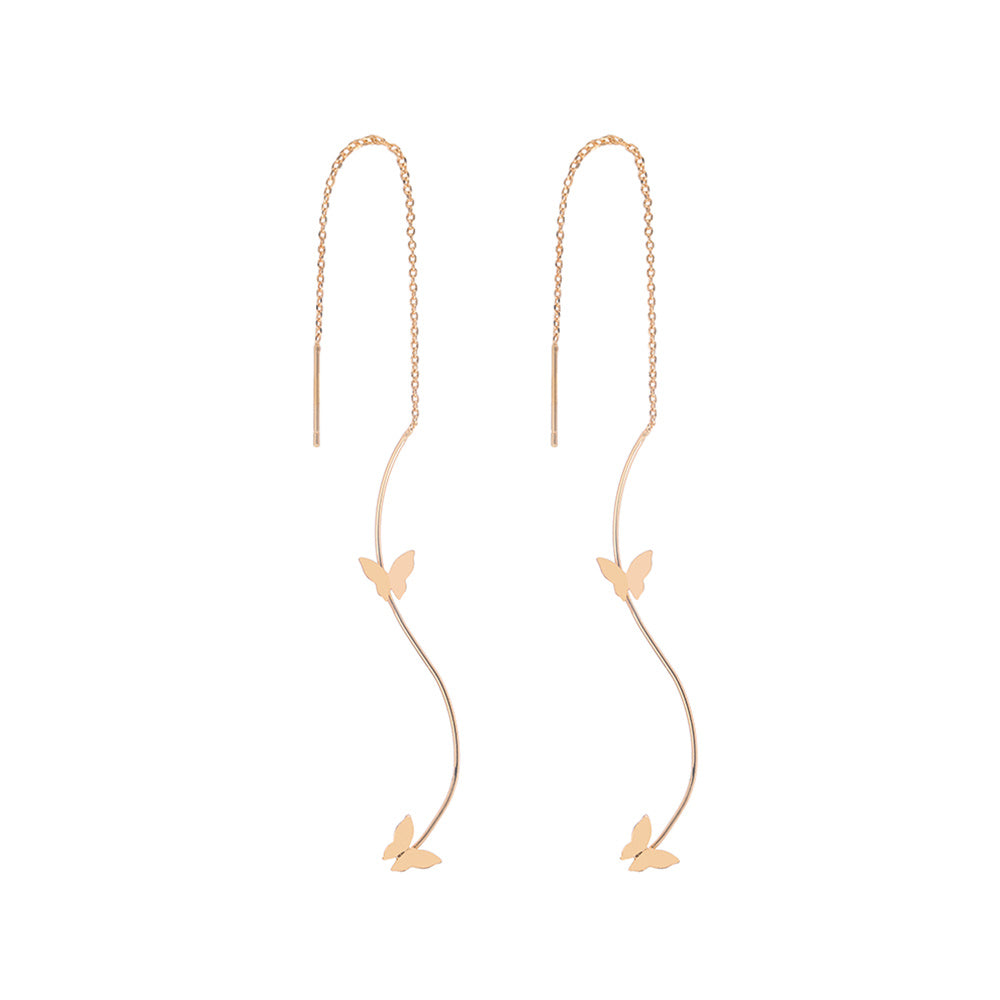 Gold Copper Squeezed Snake Butterfly Long Tassel Earrings