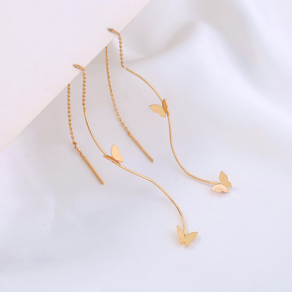 Gold Copper Squeezed Snake Butterfly Long Tassel Earrings